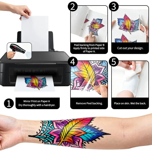 Miniatura 5 de 8 hojas de papel de tatuaje temporal imprimible para impresora de inyección de tinta, 8.5 x 11 pulgadas, hojas de transferencia de diseño