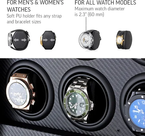 Miniatura 4 de Bobinador de reloj para 6 relojes automáticos con retroiluminación LED, control remoto y cajón de almacenamiento para relojes y joyas
