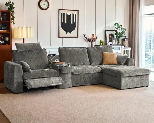 Miniatura 17 de Sofá reclinable eléctrico de 102.8 pulgadas con reposacabezas, sofá reclinable modular Cloud de gran tamaño con mesa, cajón de almacenamiento, Blanco
