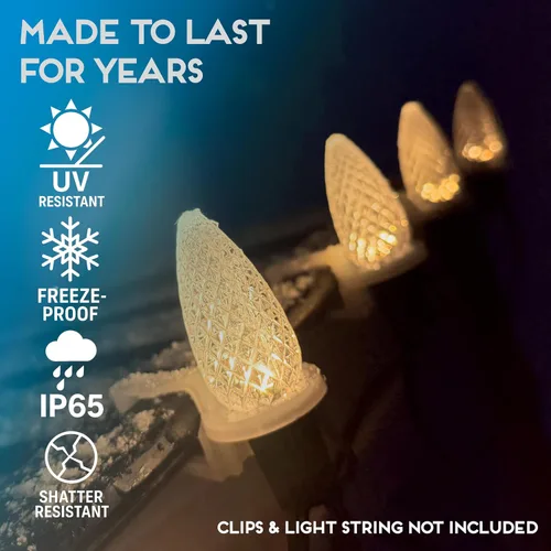 Miniatura 4 de HLO Lighting Juego de 25 bombillas LED de Navidad C9 de color blanco cálido para uso en interiores y exteriores Bombilla de repuesto duradera