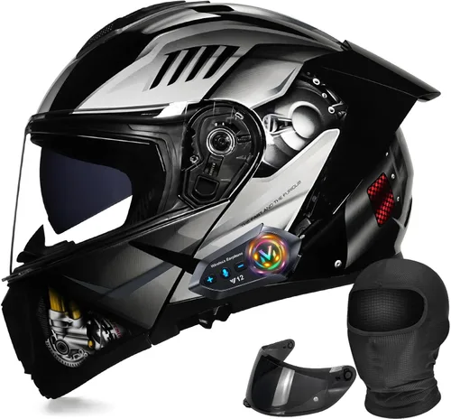 Casco modular de motocicleta con Bluetooth abatible de cara completa aprobado por DOT FMVSS-218 con doble visera, multiventilación, diseño