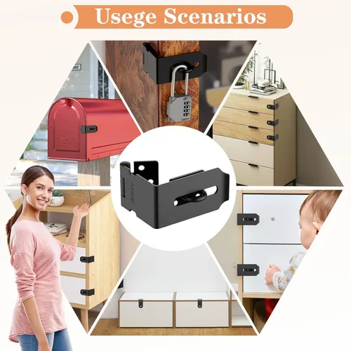 Miniatura 7 de Pestillo de bloqueo de cerrojo de 90 grados, ángulo recto, seguro para privacidad personal, cerrojo de seguridad de acero inoxidable 304 para cajón