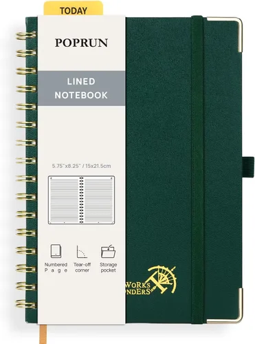 Miniatura 28 de POPRUN Lined Spiral Journal Notebook for Women & Men, 7-1/4" x 9-1/2", 220 Numbered Pages, College Ruled Hardcover Notebook for Work, Journals for