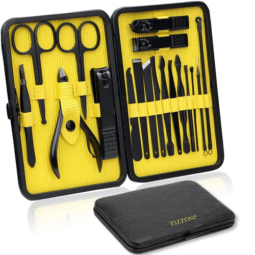 Miniatura 8 de ZIZZON Juego de manicura 18 en 1 profesional de pedicura con tijeras de uñas, kit de aseo con estuche de viaje de cuero (negro/rojo)