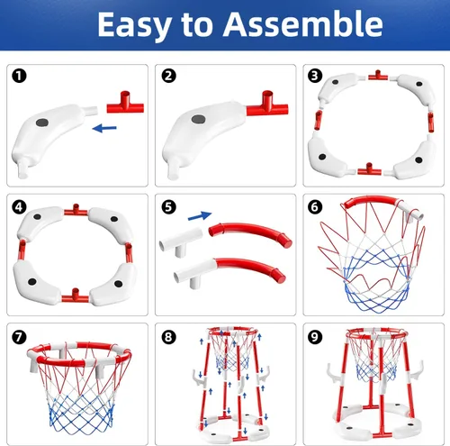 Miniatura 8 de JUKUDAHU Juguete de aro de baloncesto para piscina para niños de 2, 3, 4, 5, 6 años, juguetes flotantes de baloncesto para piscina con bomba de aire