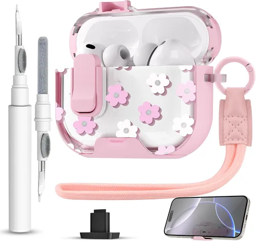 Miniatura 48 de Funda para AirPods Pro 3 con cerradura, textura de piel TPU duradera, antipérdida y a prueba de golpes, accesorios con kit de limpieza en llavero