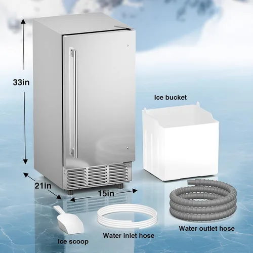 Miniatura 7 de Máquina de hielo comercial bajo mostrador de 15" de ancho, 85 libras/día con contenedor de almacenamiento de 30 libras, máquina de hielo empotrable