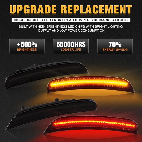 Miniatura 3 de Gempro - Luces LED de señalización lateral compatibles con Dodge Charger LD 2015-2023, lámparas de marcador de parachoques delantero y trasero