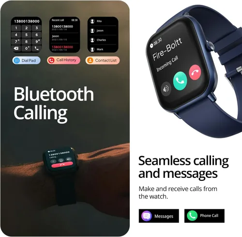 Miniatura 5 de Fire-Boltt Ninja Call Pro Max - Reloj inteligente con pantalla HD de 2.010 in (2.01 pulgadas), llamadas Bluetooth, más de 120 modos deportivos, Azul