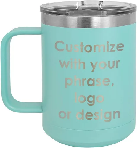 Miniatura 17 de Personalizado Negro 15 oz taza de café w/tapa deslizante superior Añadir su texto personalizado con nombres, frase, diseño o logotipo