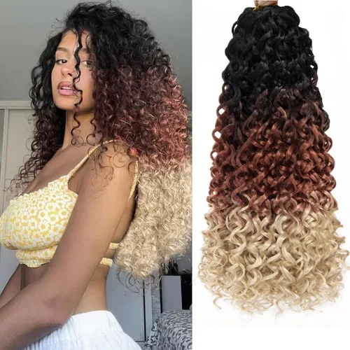 Miniatura 19 de 8 Paquetes de Cabello Rizado con Ganchillo GoGo, Cabello Rizado con Ganchillo para Mujeres Negras, Trenzado de Onda Profunda, Cabello Sintético