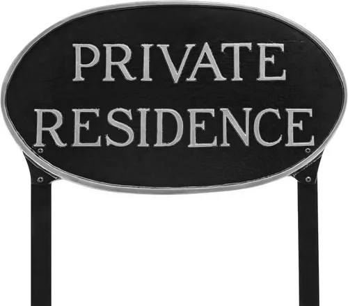 Miniatura 7 de Montague Metal Products Letrero de residencia privada – Placa de metal ovalada blanca y negra con estaca para césped, 8.5 x 13 pulgadas, letrero