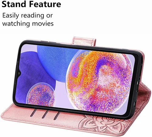 Miniatura 2 de Funda para Samsung Galaxy A23, Samsung A23 4G/5G, piel sintética de alta calidad con diseño de flor de mariposa en relieve, función atril, ranuras