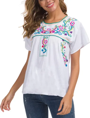 Miniatura 2 de YZXDORWJ - Blusa mexicana bordada para mujer - Camisa de verano manga corta