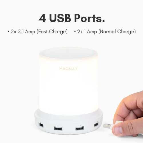 Miniatura 3 de Macally - lámpara LED para escritorio, mesa de luz, mesilla de noche con 4 puertos de carga USB. 3 niveles de brillo, control táctil, luz blanca