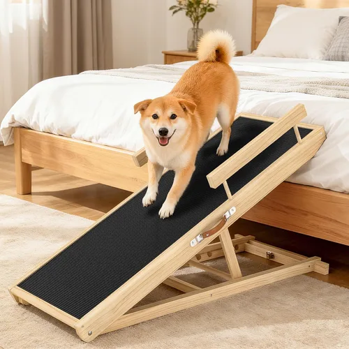 Miniatura 8 de Rampa para perros con alfombrilla de silicona antideslizante, rampas de madera de 39 pulgadas para perros pequeños, soporta hasta 100 libras, altura