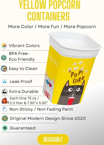 Miniatura 4 de Juego de 4 piezas de recipientes de plástico reutilizables para palomitas de maíz/tazas de palomitas de maíz para noche de cine - Fácil de limpiar