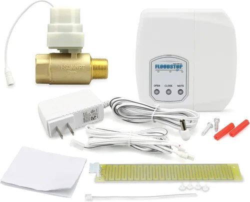 Miniatura 3 de Kit de detección de fugas de calentador de agua FloodStop con apagado automático del agua y alarmas visuales/audibles, 1" NPT MIP x FIP