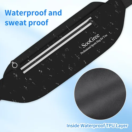 Miniatura 4 de SooGree Riñonera para correr para hombres y mujeres, ligera, impermeable, bolsa para correr, bolsa de almacenamiento reflectante nocturna para Negro