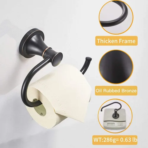 Miniatura 5 de BESy Soporte de papel higiénico de bronce aceitado con aceite, accesorios de baño de bronce aceitado, colgador de papel higiénico, montado