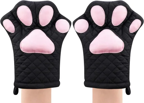 Guantes para Horno, Diseño de Gato, Guantes de Cocina Resistentes al Calor con Forro de Algodón Acolchado - Guantes Portaollas Resistentes al Calor