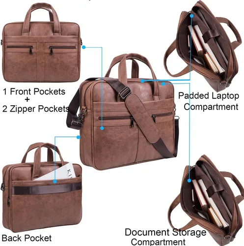 Miniatura 10 de seyfocnia Men's Leather Messenger Bag, Laptop Briefcase Business Satchel Computer