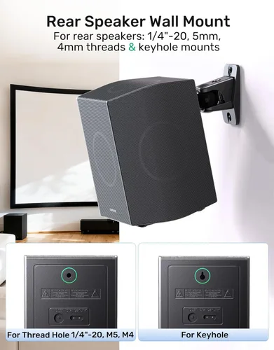 Miniatura 5 de Soporte de pared para altavoz trasero de sonido envolvente, soporte de montaje de techo para satélite universal, se adapta a orificio de cerradura