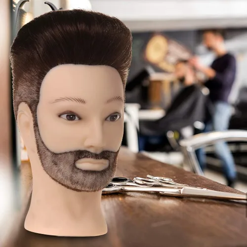 Miniatura 7 de Stancia Cabeza de maniquí masculino, cabeza de entrenamiento con cabello 100% humano, cabeza de maniquí de peluquero de 14 pulgadas, cabeza