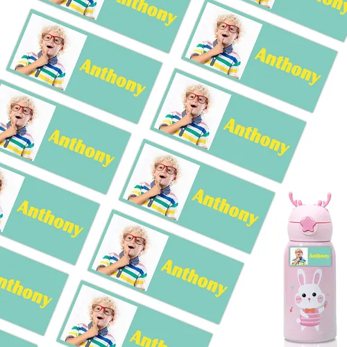 Miniatura 10 de 78 etiquetas personalizadas para niños con fotos impermeables, etiquetas de nombre personalizadas para suministros escolares, guardería, botellas