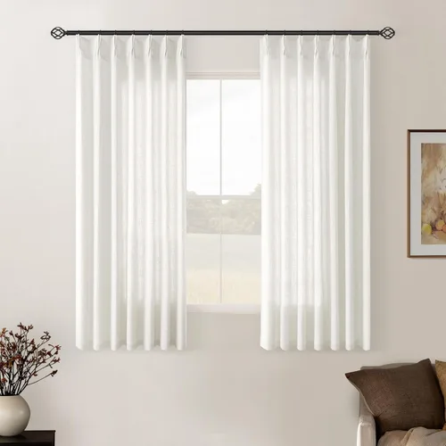 Miniatura 72 de Cortinas de lino natural con pliegues fruncidos de 120 pulgadas de largo para sala de estar, cortinas plisadas con ganchos y lengüeta trasera