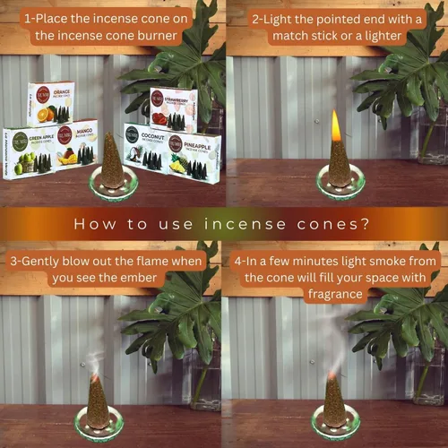 Miniatura 4 de Trumiri Conos de Incienso Frutales - Paquete de Variedad - Total 60 Conos de Incienso (6 Aromas x 10 Conos) - Fresa, Coco, Piña, Manzana, Mango