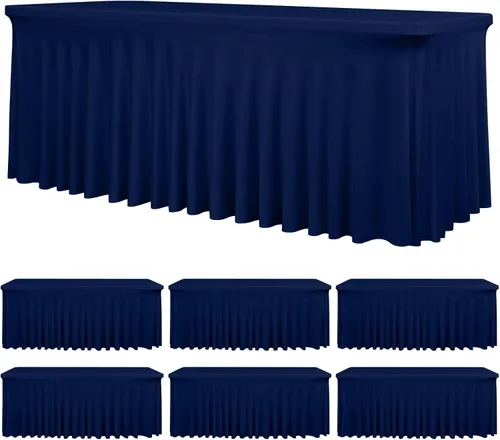 Miniatura 19 de fani Paquete de 2 faldas de mesa elásticas negras para mesa rectangular de 6 pies, manteles elásticos de elastano lavables con falda, mantel