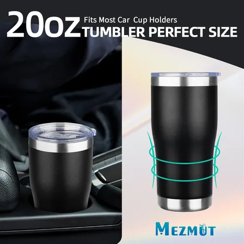 Miniatura 4 de MEZMUT - Paquete de 4 unidades de vaso de café aislado de 20 onzas con tapa y popote, vaso de viaje de acero inoxidable de doble pared