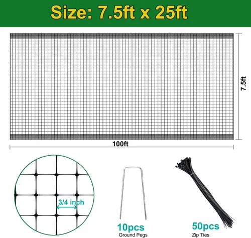 Miniatura 2 de KLEWEE Red de protección para pájaros, 7.5 x 25 pies de red de jardín de plástico resistente para proteger árboles frutales, plantas y verduras