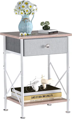 Miniatura 13 de VECELO Mesitas de noche modernas y versátiles, diseño X, mesa auxiliar de noche, estante de almacenamiento con cajón para sala de estar y Marrón