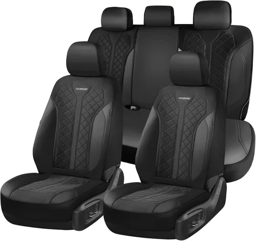 Miniatura 44 de Coverado Fundas de asiento delantero, fundas de asiento beige, 2 asientos, protectores de cuero para automóvil, paquete de 2, fundas de asiento