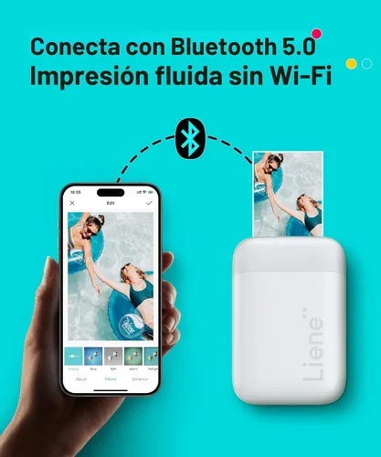 Miniatura 6 de Liene Impresora Fotográfica 2x3 Pulgadas, Mini Impresora de Imágenes con 10 Papeles Adhesivos Zink, Bluetooth 5.0, Compatible con iOS y Android