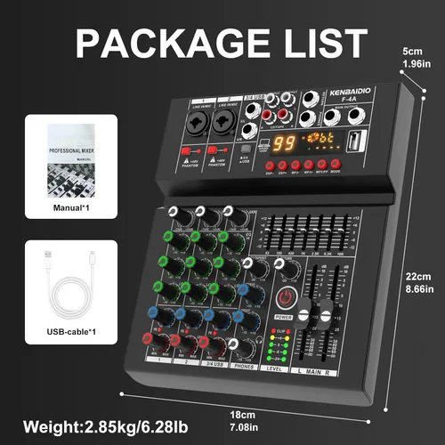 Miniatura 7 de Mezclador de Audio, Mezclador de DJ Profesional, Tablero de Sonido 99 Efectos DSP, Ecualizador de 7 Bandas, Mezclador Digital de 4 Canales, Entrada