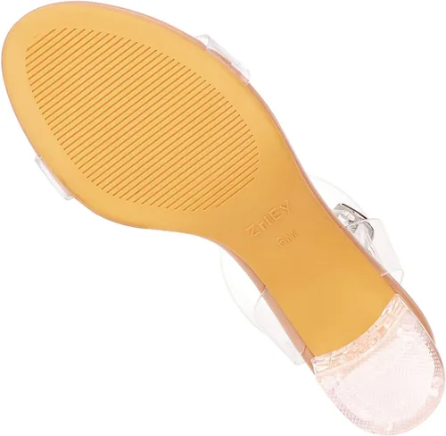 Miniatura 5 de ZriEy Sandalias de tacón transparente con tiras gruesas para mujer, de 2.2 pulgadas, puntera abierta, correa de tobillo ajustable, para bodas
