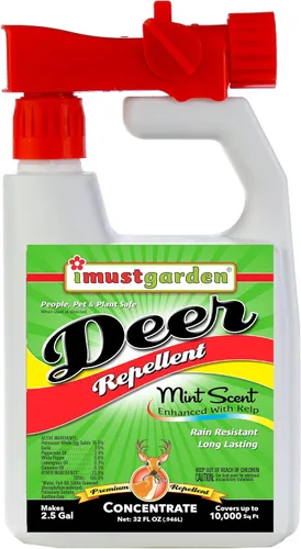 I Must Garden Concentrado de manguera repelente de ciervos: Spray de ciervo con aroma a menta para jardines, plantas y árboles - Pulverizador de