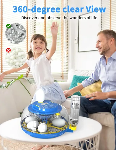 Miniatura 3 de Incubadora panorámica de huevos de 18 huevos de 360° con giro automático de huevos y control de humedad, perfecta para incubar pollos, patos