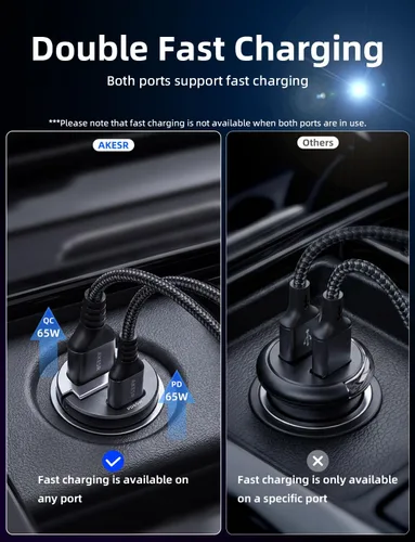 Miniatura 4 de AKESR Cargador de coche USB C de 65 W de carga rápida, accesorios de salida USB de 12 V para Carro, adaptador compacto para encendedor