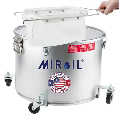 Miniatura 13 de MirOil Cubo de grasa de aceite de 5 galones y olla de filtro, recipiente plateado para freidora con cierre de tapa y clip de bloqueo, olla