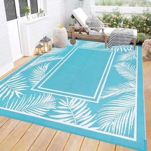 Miniatura 10 de Bsmathom Alfombra impermeable para exterior de 6'x9' reversible de pajita de plástico estilo boho para patio, terraza, camping, alfombras, portátil