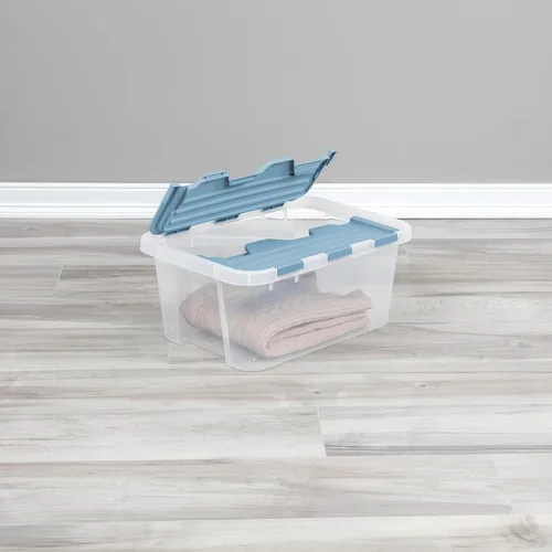 Miniatura 4 de Sterilite Paquete de 6 cajas de almacenamiento con tapa con bisagras, contenedores organizadores de plástico, 20 cuartos de galón, color azul