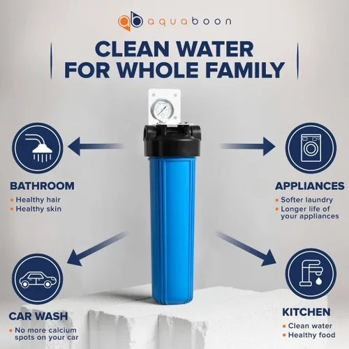 Miniatura 30 de Aquaboon 10x4.5 Carcasa para filtro de agua para toda la casa Filtro de agua certificado NSF para sistema de filtración con medidor y liberación