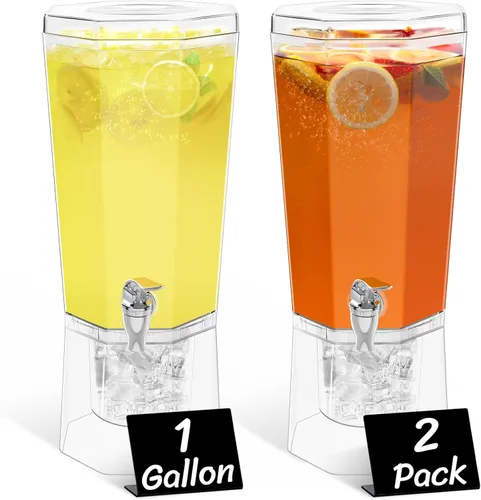 Miniatura 14 de Lifewit Dispensador de bebidas de plástico de 1 galón, recipientes de jugo con tapa para fiesta, dispensador de bebidas de hielo con soporte