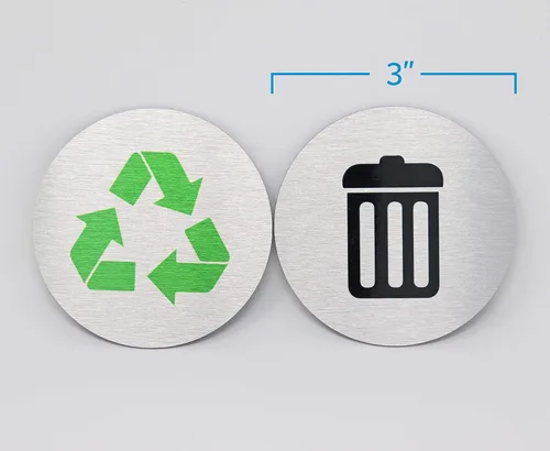 Miniatura 3 de Letreros de metal para basura y reciclaje, marcadores de basura y reciclaje, juego de 2, 1 letrero de basura negro y 1 letrero de reciclaje verde