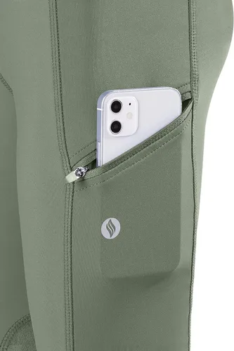 Miniatura 3 de SANTINY Pantalones de equitación para niñas con bolsillos con cremallera para niños, pantalones ecuestres elásticos con parche en la rodilla