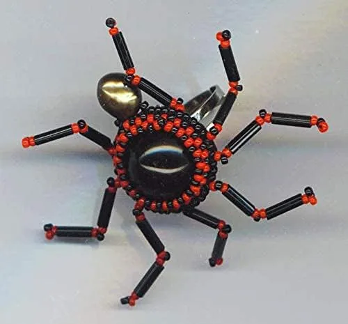 Miniatura 4 de Itzy Bitzy Lucky Halloween Creature Silver plated adjustable Beadwoven Ring Red Black Genuine Pearl Gothic